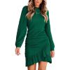 imageCUPSHE Womens Knit Ruched Mini Fall Dress Smocked Ruffle Hem Crew Neck Long Sleeve Bodycon Casual Summer Autumn DressesGreen