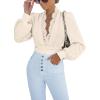 imageCUPSHE Womens Plunge Vneck Lace Trim Long Sleeve Bodysuit Party Shirred Bottoming Blouse TopsBeige
