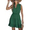 imageCUPSHE Womens Tie Notched Neck Tiered Sleeveless Elastic Waist Ruffled Trim Mini Dress Summer Short DressGreen