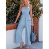 imageCUPSHE Women Summer Jumpsuit with Pocket Square Neck Spaghetti Strap Smocked Bodice Backless Overall Wide Leg Casual RomperBlue