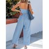 imageCUPSHE Women Summer Jumpsuit with Pocket Square Neck Spaghetti Strap Smocked Bodice Backless Overall Wide Leg Casual RomperBlue