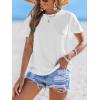 imageCUPSHE Womens Beach Vacation Short Sleeve Lace Patchwork Back Tie Sheer Shirt TopsWhite
