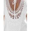 imageCUPSHE Womens Beach Vacation Short Sleeve Lace Patchwork Back Tie Sheer Shirt TopsWhite