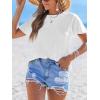 imageCUPSHE Womens Beach Vacation Short Sleeve Lace Patchwork Back Tie Sheer Shirt TopsWhite