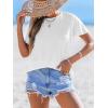 imageCUPSHE Womens Beach Vacation Short Sleeve Lace Patchwork Back Tie Sheer Shirt TopsWhite