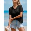 imageCUPSHE Womens Crochet Cover Up Tops Hollow Out Short Sleeve Swimsuit Coverups Knit Mesh Pullover TopBlack