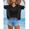imageCUPSHE Womens Crochet Cover Up Tops Hollow Out Short Sleeve Swimsuit Coverups Knit Mesh Pullover TopBlack