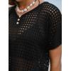 imageCUPSHE Womens Crochet Cover Up Tops Hollow Out Short Sleeve Swimsuit Coverups Knit Mesh Pullover TopBlack
