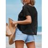 imageCUPSHE Womens Crochet Cover Up Tops Hollow Out Short Sleeve Swimsuit Coverups Knit Mesh Pullover TopBlack
