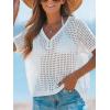 imageCUPSHE Womens Crochet Cover Up Tops Hollow Out Short Sleeve Swimsuit Coverups Knit Mesh Pullover TopWhite