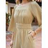 imageCUPSHE Womens Romper Woven Square Neck 34 Sleeves Smocked Waist Straight Leg Jumpsuit Outfit CasualKhaki