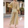 imageCUPSHE Womens Romper Woven Square Neck 34 Sleeves Smocked Waist Straight Leg Jumpsuit Outfit CasualKhaki