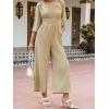 imageCUPSHE Womens Romper Woven Square Neck 34 Sleeves Smocked Waist Straight Leg Jumpsuit Outfit CasualKhaki