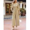 imageCUPSHE Womens Romper Woven Square Neck 34 Sleeves Smocked Waist Straight Leg Jumpsuit Outfit CasualKhaki