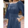 imageCUPSHE Womens Romper Woven Square Neck 34 Sleeves Smocked Waist Straight Leg Jumpsuit Outfit CasualNavy