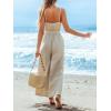 imageCUPSHE Womens Sleeveless Spaghetti Strap Scoop Neckline Sleeveless Waist Tie Wide Leg Jumpsuit Beach Vacation OutfitsBeige