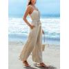 imageCUPSHE Womens Sleeveless Spaghetti Strap Scoop Neckline Sleeveless Waist Tie Wide Leg Jumpsuit Beach Vacation OutfitsBeige