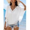 imageCUPSHE Womens Summer Cover Up Tops V Neck Half Sleeves Button Front Elegant Basic Work Blouse ShirtWhite