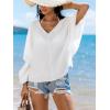 imageCUPSHE Womens Summer Cover Up Tops V Neck Half Sleeves Button Front Elegant Basic Work Blouse ShirtWhite