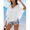 imageCUPSHE Womens Summer Cover Up Tops V Neck Half Sleeves Button Front Elegant Basic Work Blouse ShirtWhite