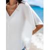 imageCUPSHE Womens Summer Cover Up Tops V Neck Half Sleeves Button Front Elegant Basic Work Blouse ShirtWhite