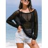 imageCUPSHE Womens Summer Crochet Swimsuit Cover Up Long Sleeve Cutout Beach Coverup Tunic Sweater TopsBlack