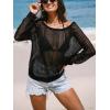imageCUPSHE Womens Summer Crochet Swimsuit Cover Up Long Sleeve Cutout Beach Coverup Tunic Sweater TopsBlack