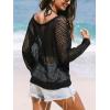 imageCUPSHE Womens Summer Crochet Swimsuit Cover Up Long Sleeve Cutout Beach Coverup Tunic Sweater TopsBlack