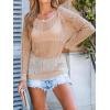 imageCUPSHE Womens Summer Crochet Swimsuit Cover Up Long Sleeve Cutout Beach Coverup Tunic Sweater TopsChampagne