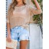 imageCUPSHE Womens Summer Crochet Swimsuit Cover Up Long Sleeve Cutout Beach Coverup Tunic Sweater TopsChampagne