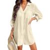 imageCUPSHE Women Swimsuit Coverup Button Down Casual Shirt Dress V Neck Beach Cover Ups with Pockets XSXLApricot
