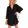 imageCUPSHE Women Swimsuit Coverup Button Down Casual Shirt Dress V Neck Beach Cover Ups with Pockets XSXLBlack