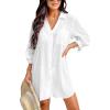 imageCUPSHE Women Swimsuit Coverup Button Down Casual Shirt Dress V Neck Beach Cover Ups with Pockets XSXLWhite