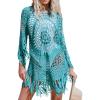 imageCUPSHE Womens Cover Up Crochet Poncho Swimsuit Tassel Dresses Hollow Out SXXL 2025Blue