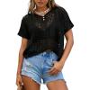 imageCUPSHE Womens Crochet Cover Up Tops Hollow Out Short Sleeve Swimsuit Coverups Knit Mesh Pullover TopBlack