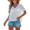 imageCUPSHE Womens Crochet Cover Up Tops Hollow Out Short Sleeve Swimsuit Coverups Knit Mesh Pullover TopWhite