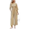 imageCUPSHE Womens Romper Woven Square Neck 34 Sleeves Smocked Waist Straight Leg Jumpsuit Outfit CasualKhaki