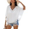 imageCUPSHE Womens Summer Cover Up Tops V Neck Half Sleeves Button Front Elegant Basic Work Blouse ShirtWhite