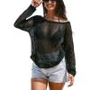 imageCUPSHE Womens Summer Crochet Swimsuit Cover Up Long Sleeve Cutout Beach Coverup Tunic Sweater TopsBlack