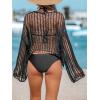 imageCUPSHE Crochet Swimsuit Coverup for Women Hollow Out Crop Top Long Sleeve Beach OutfitsBlack