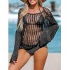 imageCUPSHE Crochet Swimsuit Coverup for Women Hollow Out Crop Top Long Sleeve Beach OutfitsBlack