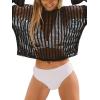 imageCUPSHE Crochet Swimsuit Coverup for Women Hollow Out Crop Top Long Sleeve Beach OutfitsBlack