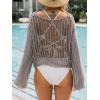imageCUPSHE Crochet Swimsuit Coverup for Women Hollow Out Crop Top Long Sleeve Beach OutfitsGrey