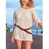 imageCUPSHE Women Crochet Coverups V Neck Short Sleeve Pullover Bathing Suit Cover Up Dress 2025Khaki