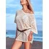 imageCUPSHE Women Crochet Coverups V Neck Short Sleeve Pullover Bathing Suit Cover Up Dress 2025Khaki