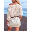 imageCUPSHE Women Crochet Coverups V Neck Short Sleeve Pullover Bathing Suit Cover Up Dress 2025Khaki