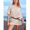 imageCUPSHE Women Crochet Coverups V Neck Short Sleeve Pullover Bathing Suit Cover Up Dress 2025Khaki