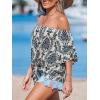 imageCUPSHE Women Tops Boho OffShoulder Neck Ruffle Sleeve Blouse Short Sleeve Tee Shirt Casual SummerBlue