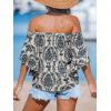 imageCUPSHE Women Tops Boho OffShoulder Neck Ruffle Sleeve Blouse Short Sleeve Tee Shirt Casual SummerBlue