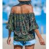 imageCUPSHE Women Tops Boho OffShoulder Neck Ruffle Sleeve Blouse Short Sleeve Tee Shirt Casual SummerGreen